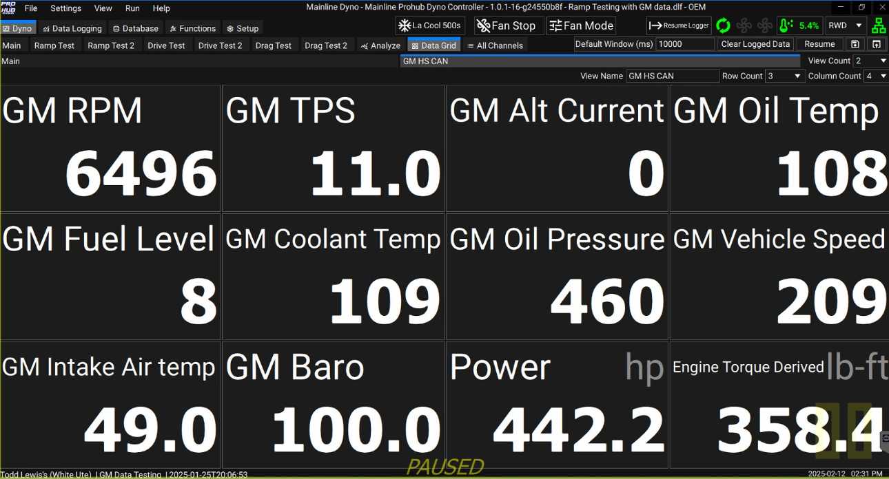 Data Grid Screen - Showing GM Broadcasted CAN Data